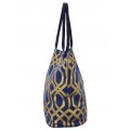 9200 - NAVY & GOLD TRELLIS DESIGN CANVAS TOTE BAG